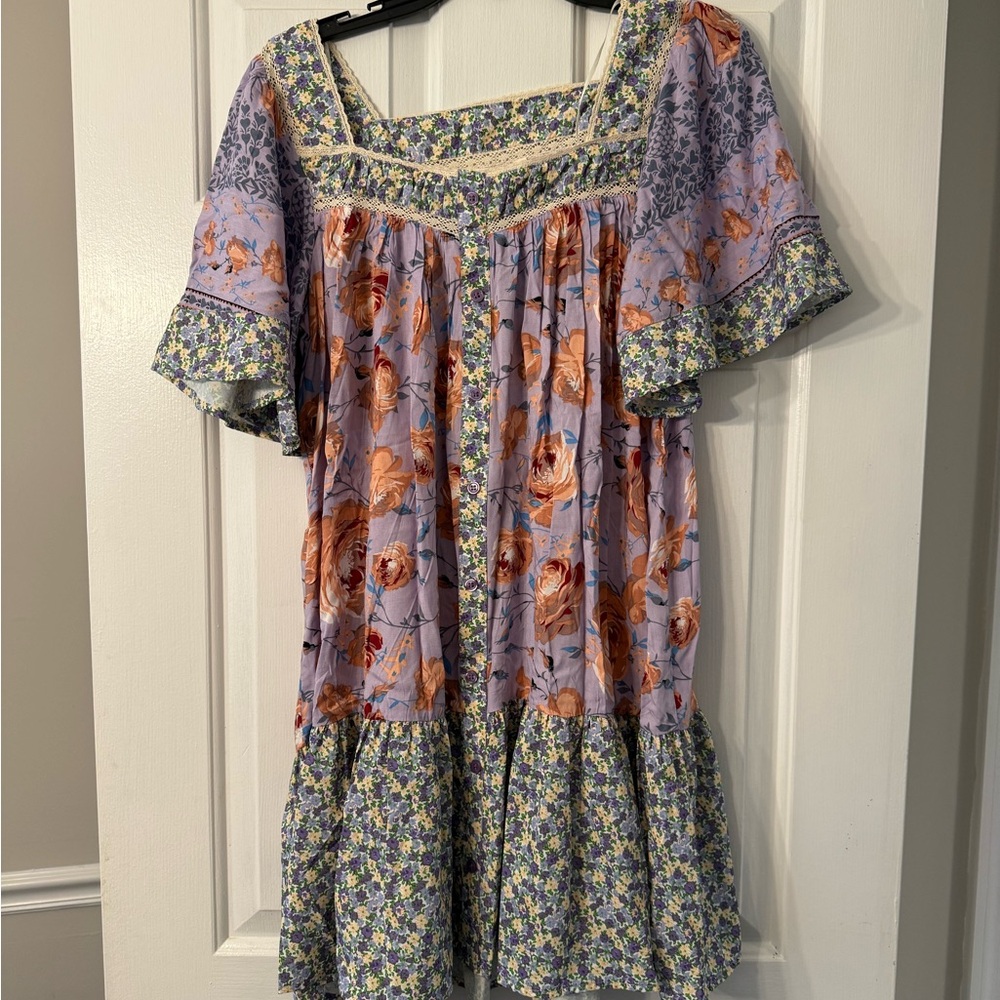 Umgee Floral Dress with Purple and Orange Accents